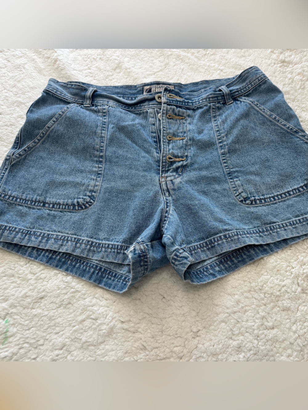 Squeeze Light Blue High-Rise Button-Fly Denim Shorts